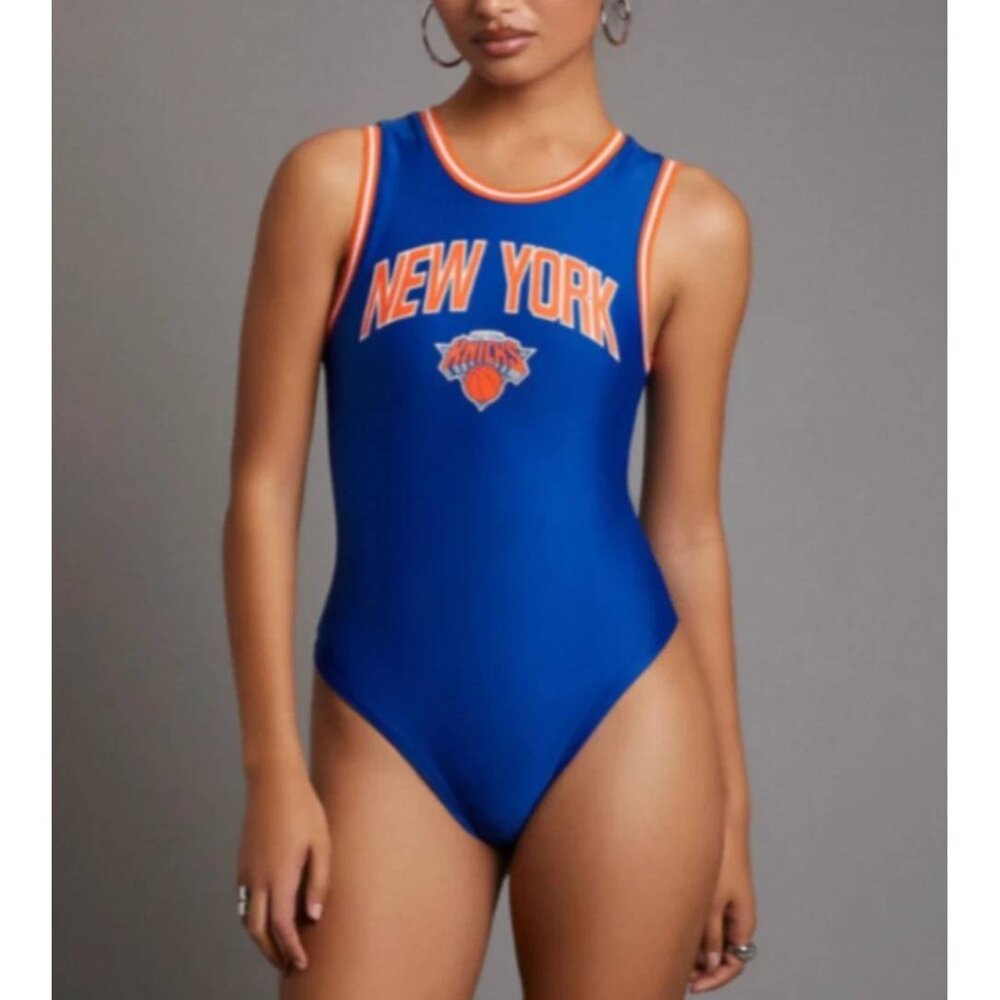 NBA New York Knicks Varsity Blue Bodysuit women's size XS one piece shirt top
